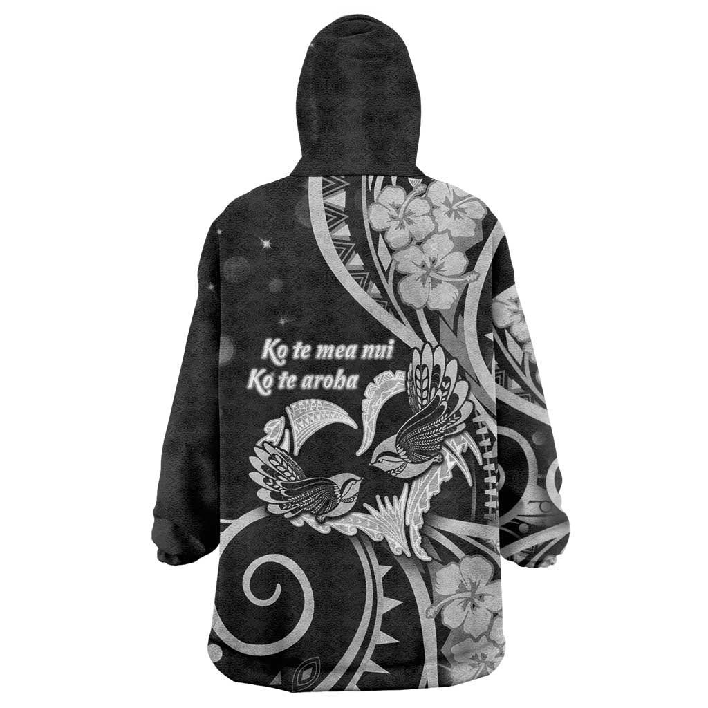 New Zealand Valentine Wearable Blanket Hoodie Aroha Gray Piwakawaka