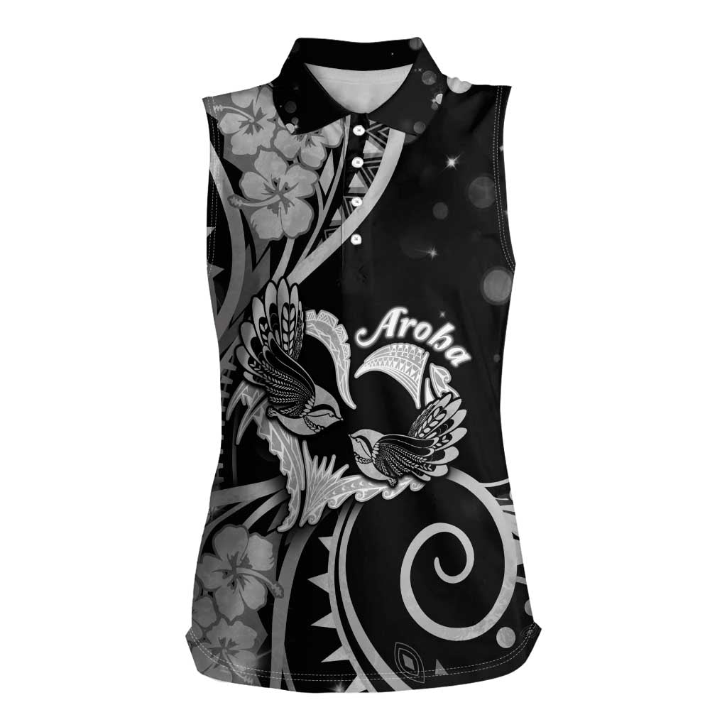 New Zealand Valentine Women Sleeveless Polo Shirt Aroha Gray Piwakawaka LT05 Female Gray - Polynesian Pride
