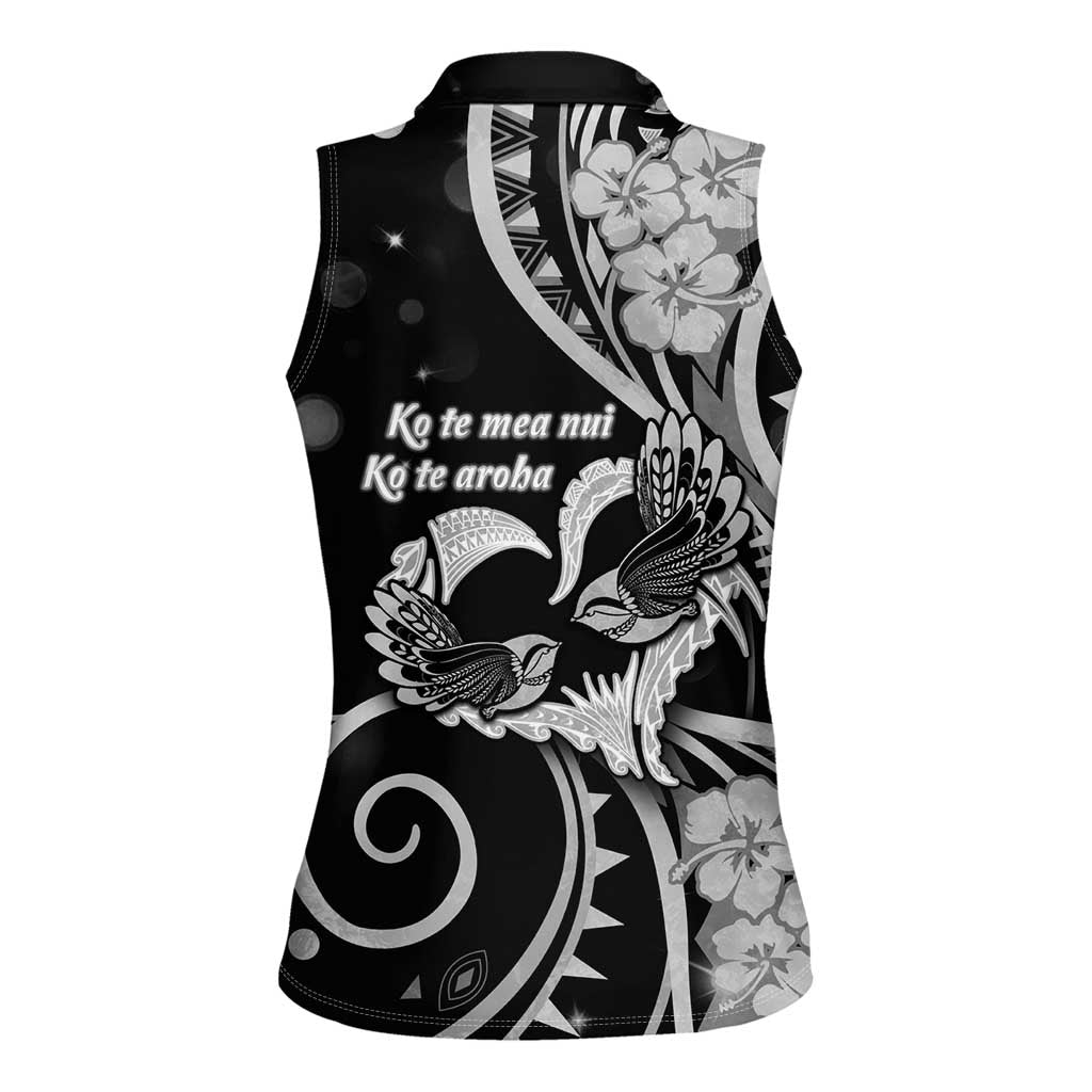 New Zealand Valentine Women Sleeveless Polo Shirt Aroha Gray Piwakawaka LT05 - Polynesian Pride