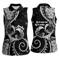 New Zealand Valentine Women Sleeveless Polo Shirt Aroha Gray Piwakawaka LT05 - Polynesian Pride