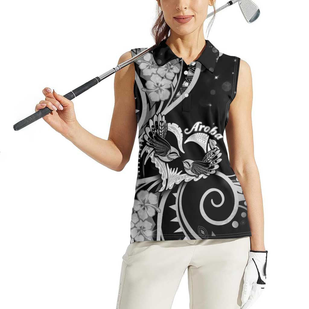 New Zealand Valentine Women Sleeveless Polo Shirt Aroha Gray Piwakawaka LT05 - Polynesian Pride