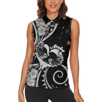 New Zealand Valentine Women Sleeveless Polo Shirt Aroha Gray Piwakawaka LT05 - Polynesian Pride