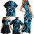 New Zealand Valentine Family Matching Short Sleeve Bodycon Dress and Hawaiian Shirt Aroha Cyan Piwakawaka