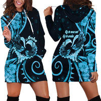 New Zealand Valentine Hoodie Dress Aroha Cyan Piwakawaka LT05 - Polynesian Pride