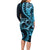 New Zealand Valentine Long Sleeve Bodycon Dress Aroha Cyan Piwakawaka