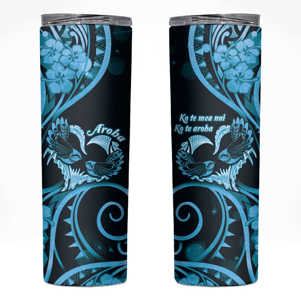 New Zealand Valentine Skinny Tumbler Aroha Cyan Piwakawaka LT05 Cyan - Polynesian Pride