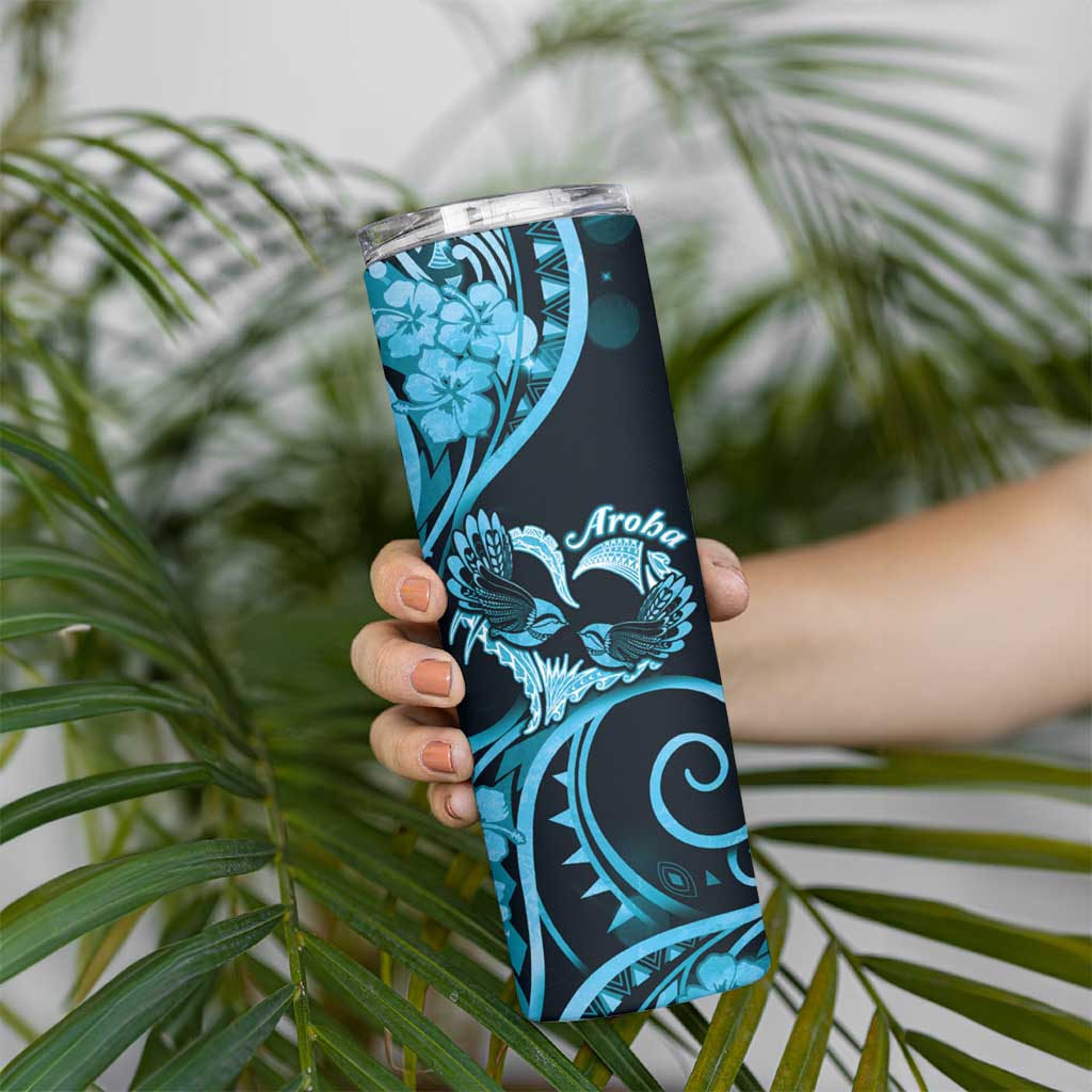New Zealand Valentine Skinny Tumbler Aroha Cyan Piwakawaka LT05 - Polynesian Pride