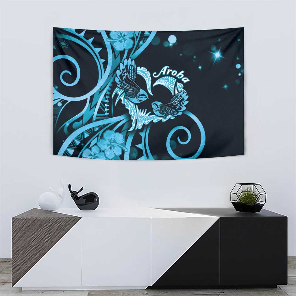 New Zealand Valentine Tapestry Aroha Cyan Piwakawaka