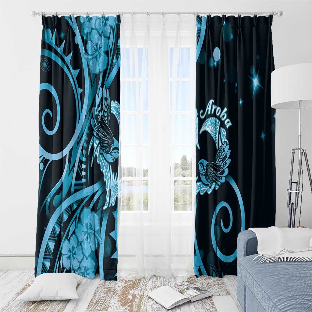 New Zealand Valentine Window Curtain Aroha Cyan Piwakawaka