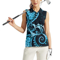 New Zealand Valentine Women Sleeveless Polo Shirt Aroha Cyan Piwakawaka LT05 - Polynesian Pride
