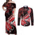 Personalised Hawaii Valentine Day Couples Matching Off Shoulder Maxi Dress and Long Sleeve Button Shirt Polynesian Hibiscus Art Style Red