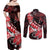 Personalised Hawaii Valentine Day Couples Matching Off Shoulder Maxi Dress and Long Sleeve Button Shirt Polynesian Hibiscus Art Style Red