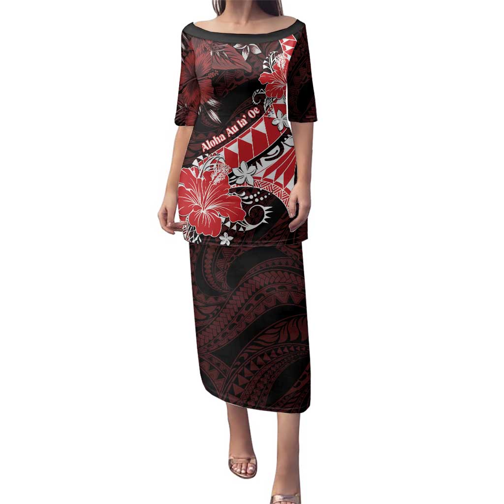 Personalised Hawaii Valentine Day Family Matching Puletasi and Hawaiian Shirt Polynesian Hibiscus Art Style Red