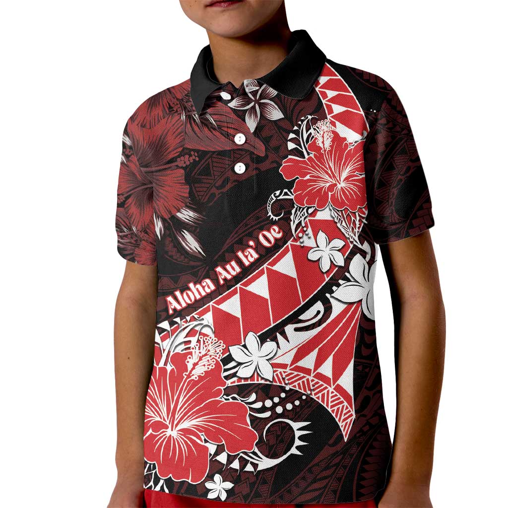 Personalised Hawaii Valentine Day Kid Polo Shirt Polynesian Hibiscus Art Style Red