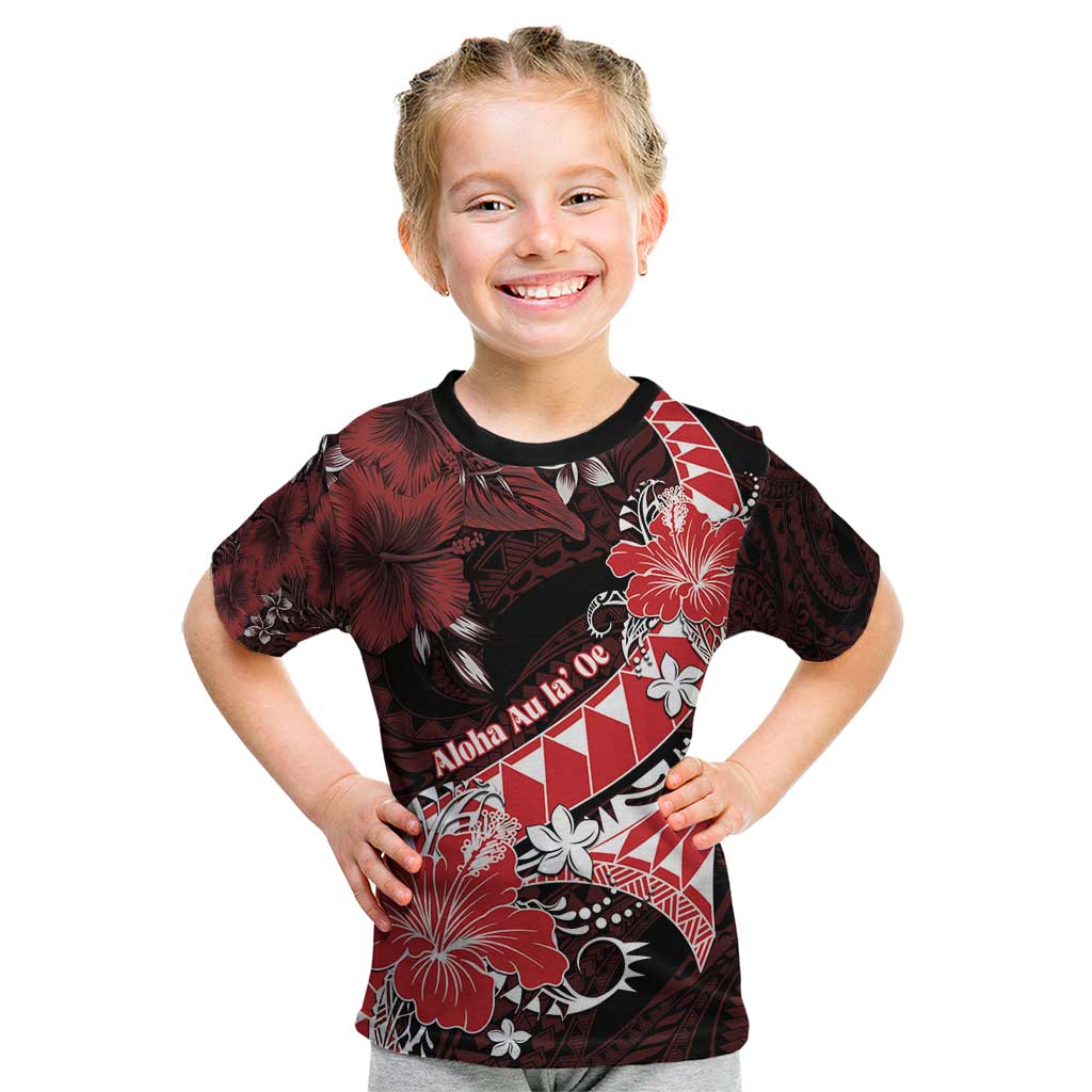 Personalised Hawaii Valentine Day Kid T Shirt Polynesian Hibiscus Art Style Red