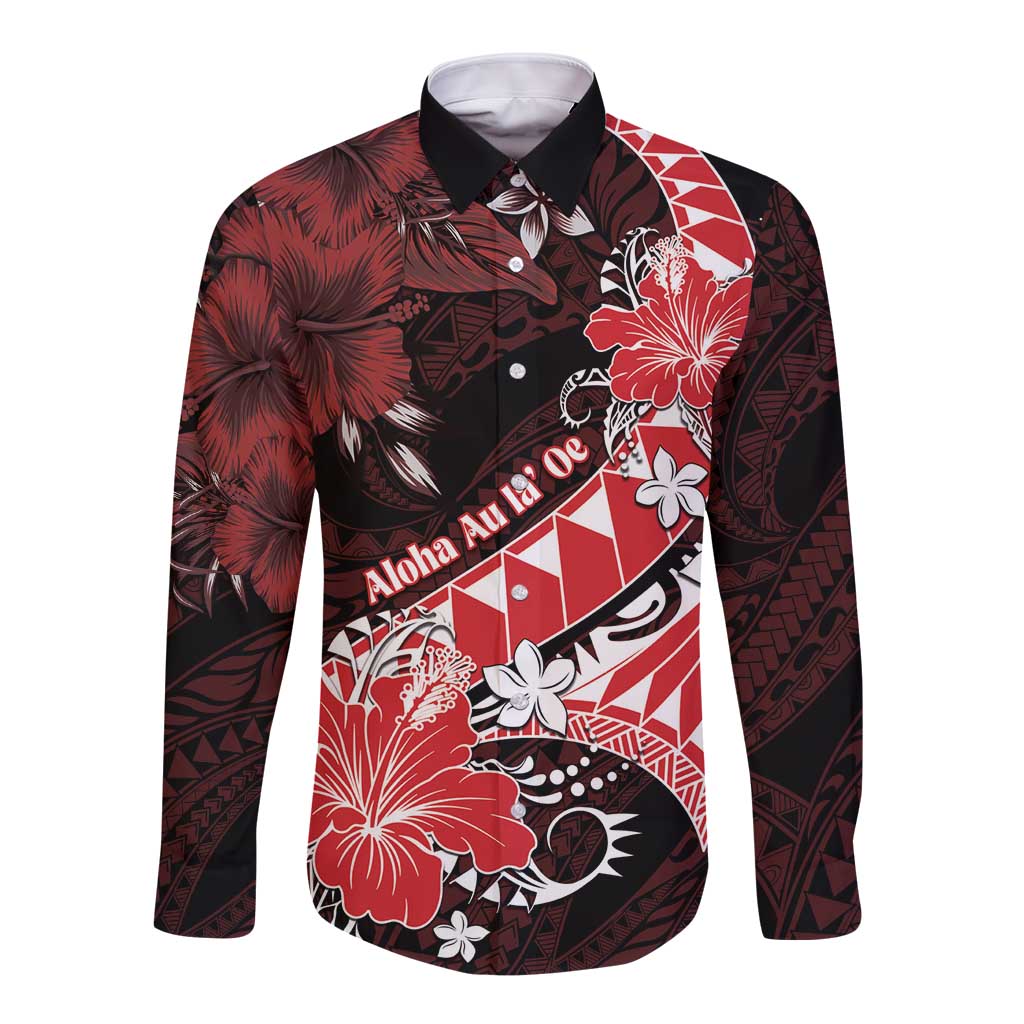 Personalised Hawaii Valentine Day Long Sleeve Button Shirt Polynesian Hibiscus Art Style Red