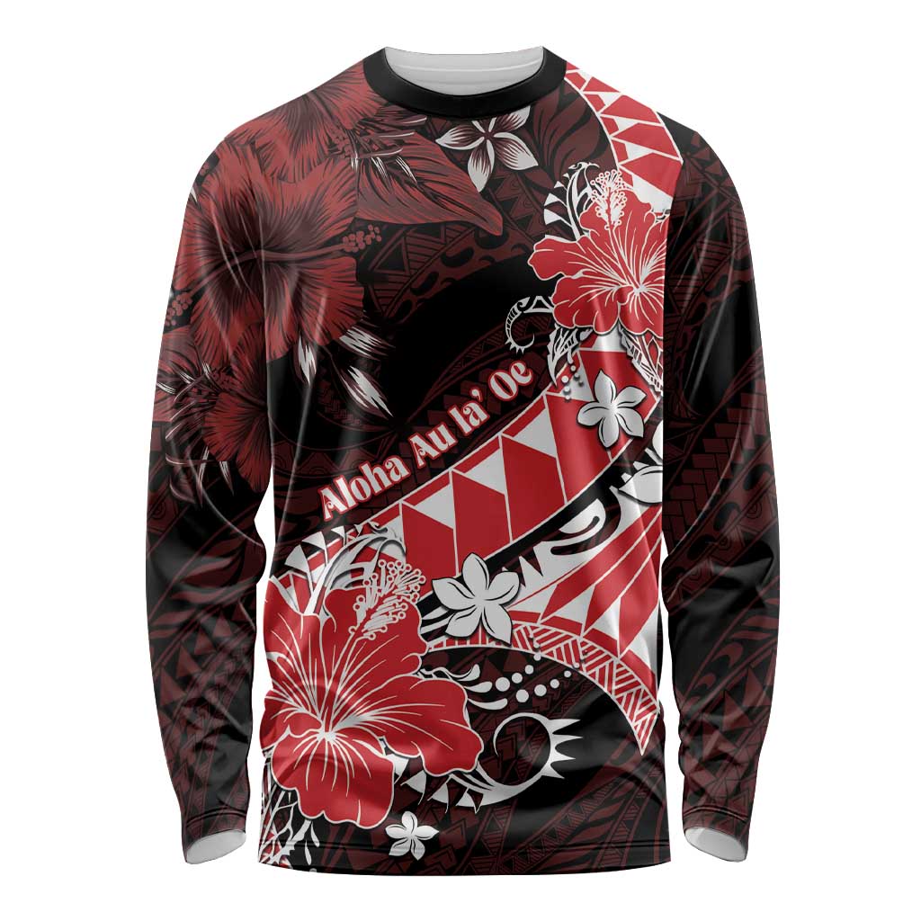 Personalised Hawaii Valentine Day Long Sleeve Shirt Polynesian Hibiscus Art Style Red