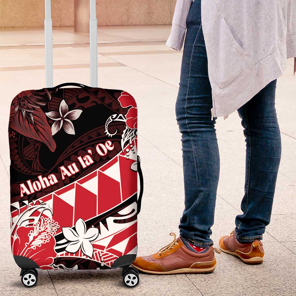 Hawaii Valentine Day Luggage Cover Polynesian Hibiscus Art Style Red