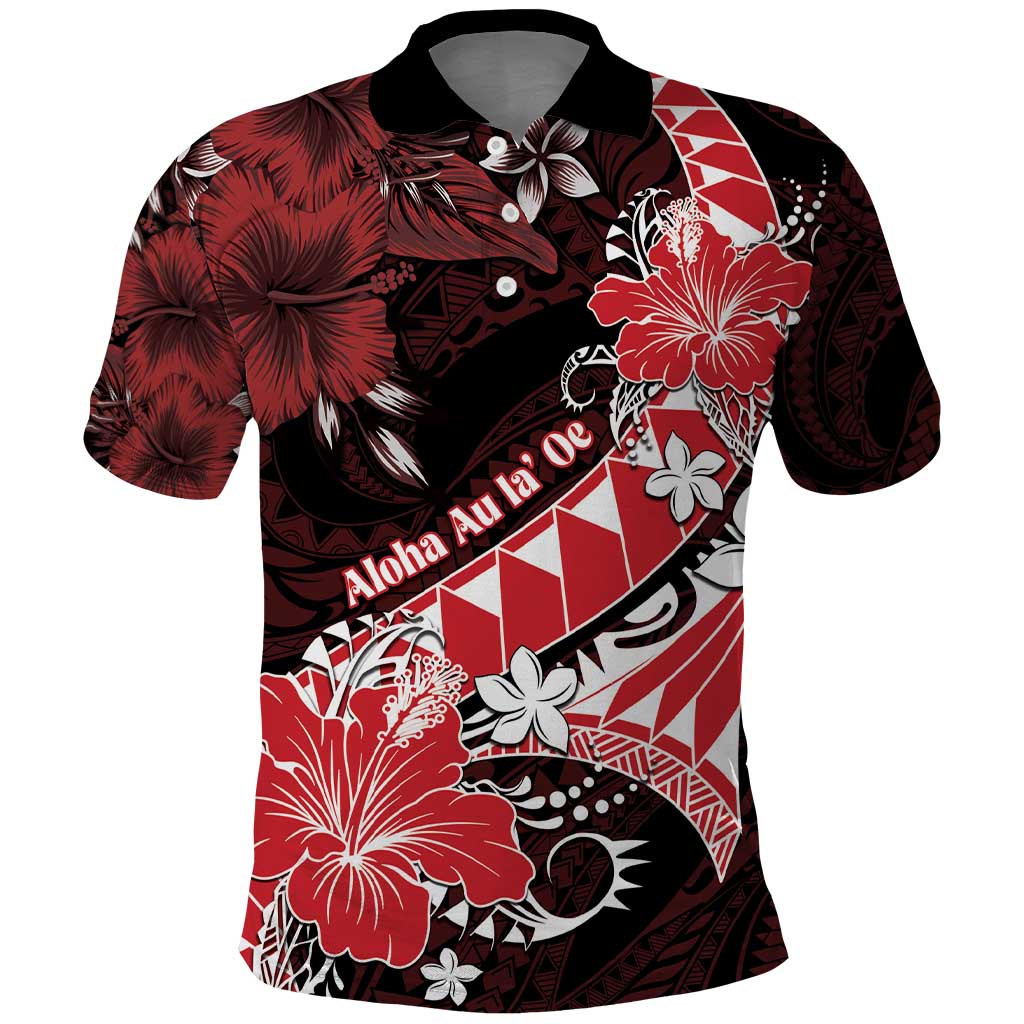 Personalised Hawaii Valentine Day Polo Shirt Polynesian Hibiscus Art Style Red