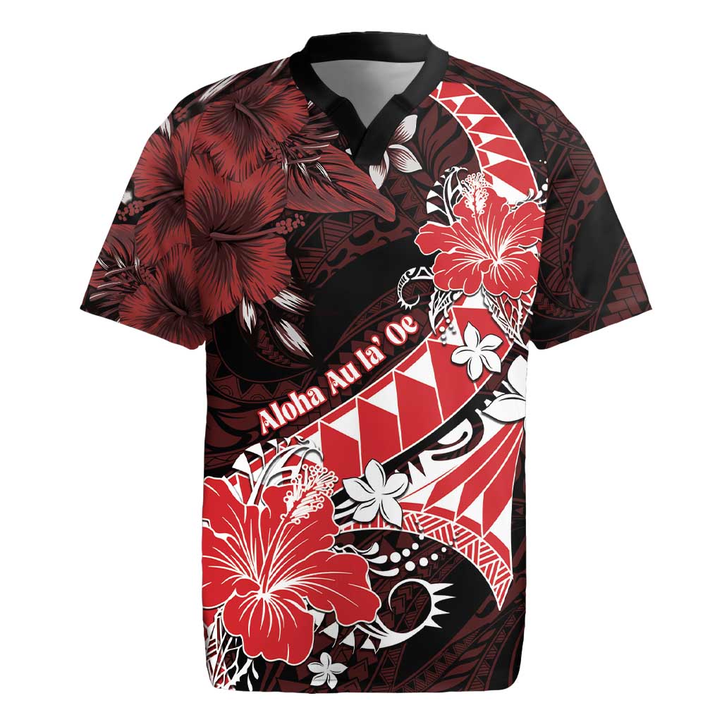 Personalised Hawaii Valentine Day Rugby Jersey Polynesian Hibiscus Art Style Red