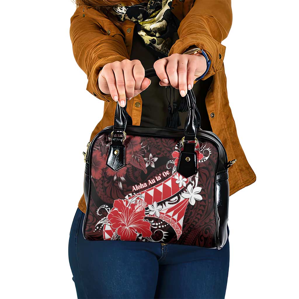 Hawaii Valentine Day Shoulder Handbag Polynesian Hibiscus Art Style Red