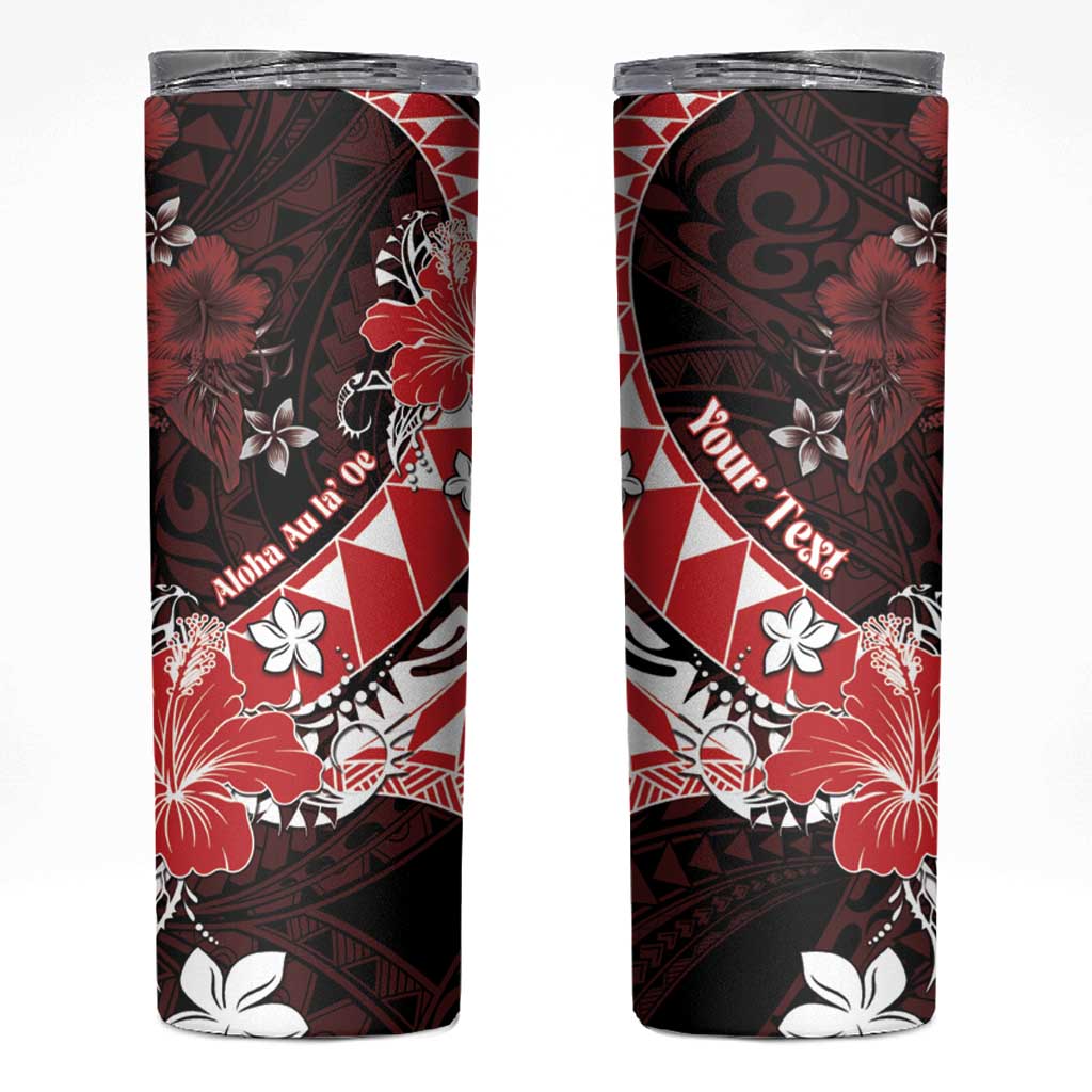 Personalised Hawaii Valentine Day Skinny Tumbler Polynesian Hibiscus Art Style Red