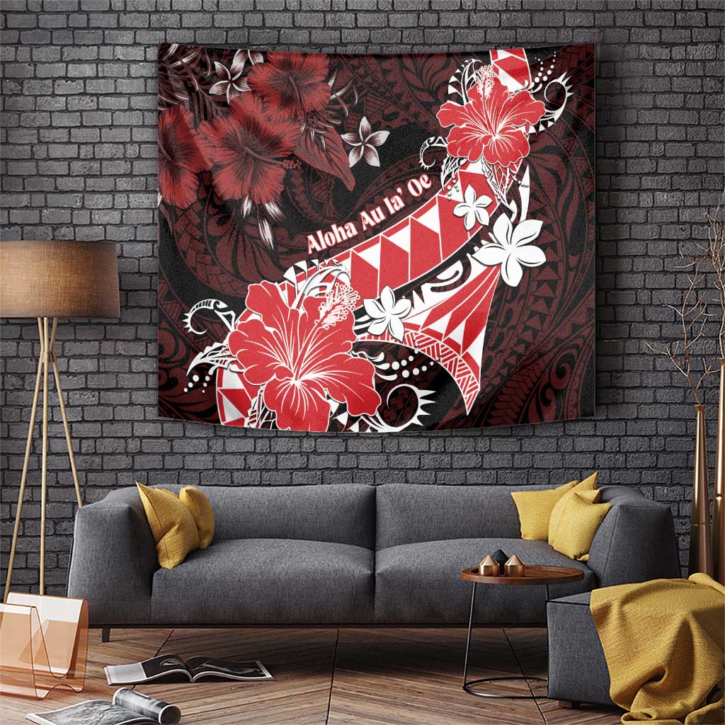 Hawaii Valentine Day Tapestry Polynesian Hibiscus Art Style Red