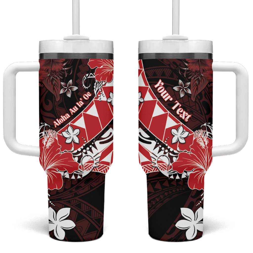 Personalised Hawaii Valentine Day Tumbler With Handle Polynesian Hibiscus Art Style Red