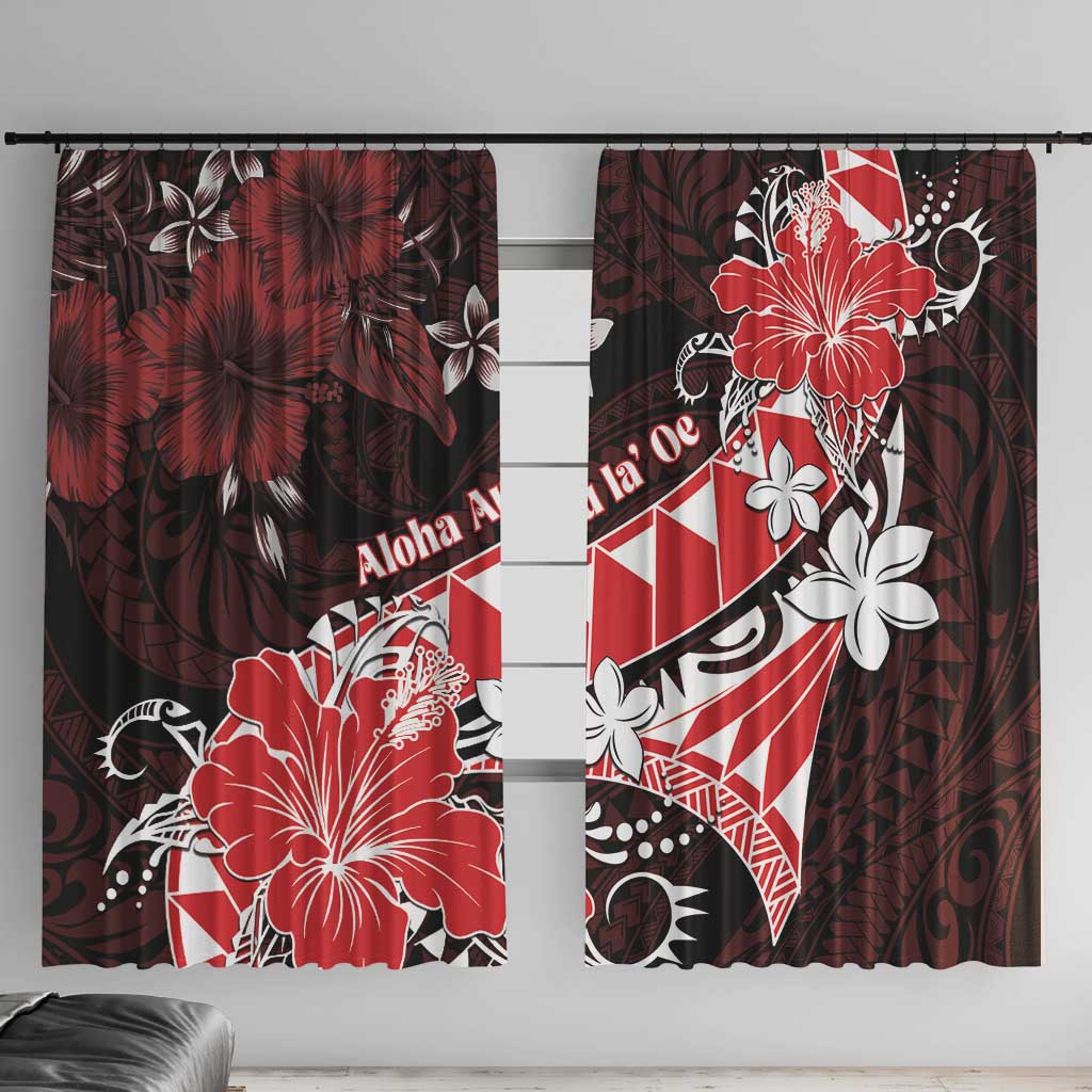 Hawaii Valentine Day Window Curtain Polynesian Hibiscus Art Style Red