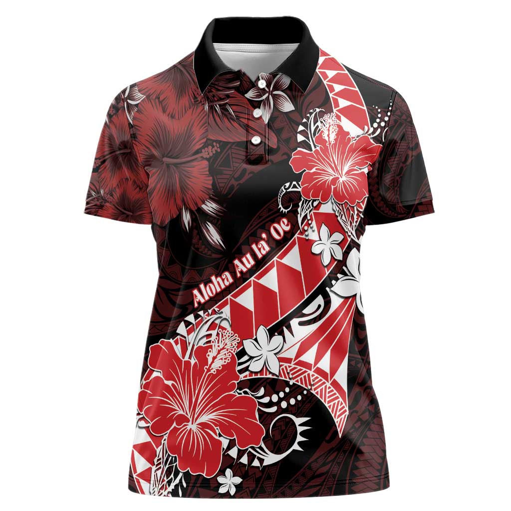 Personalised Hawaii Valentine Day Women Polo Shirt Polynesian Hibiscus Art Style Red