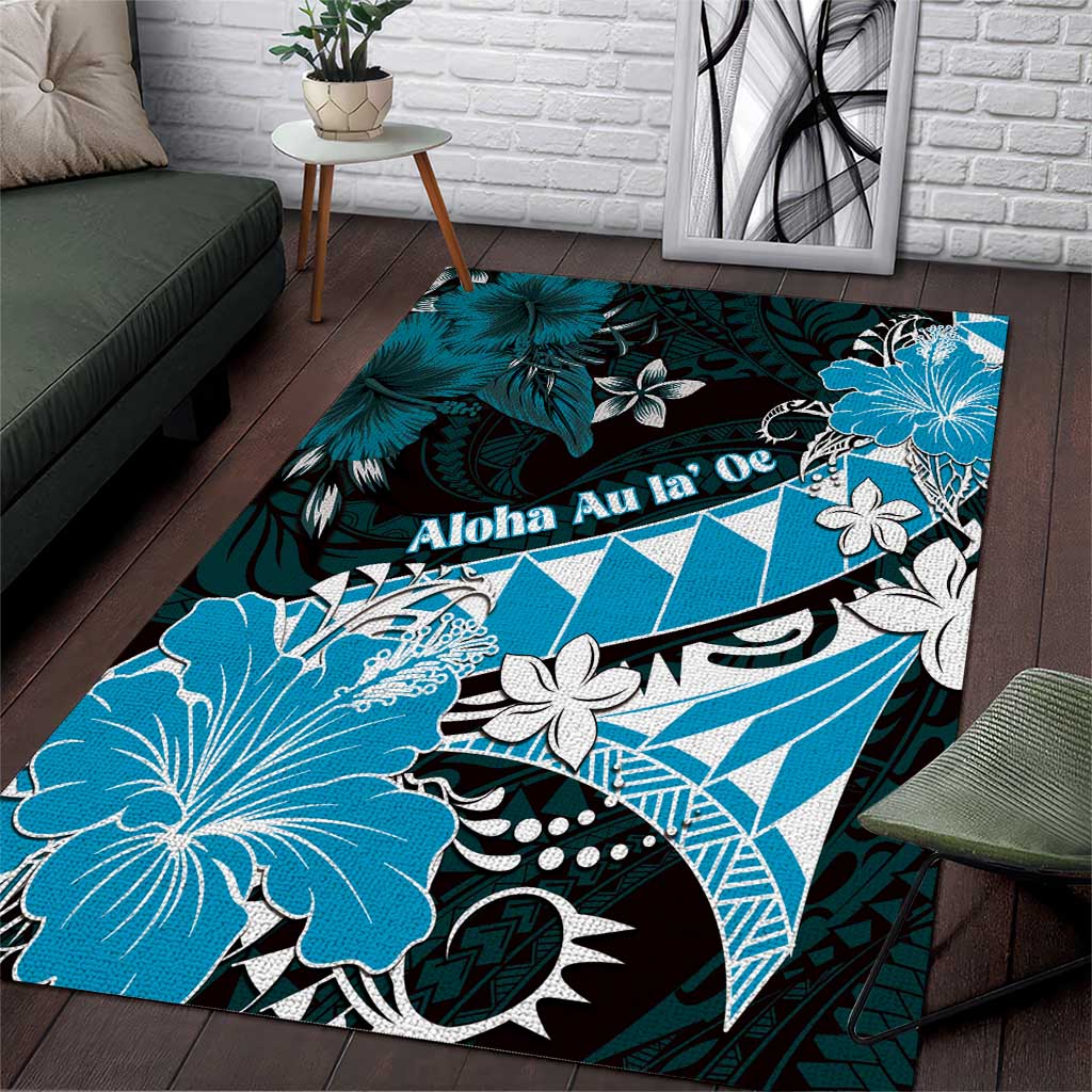 Hawaii Valentine Day Area Rug Polynesian Hibiscus Art Style Turquoise