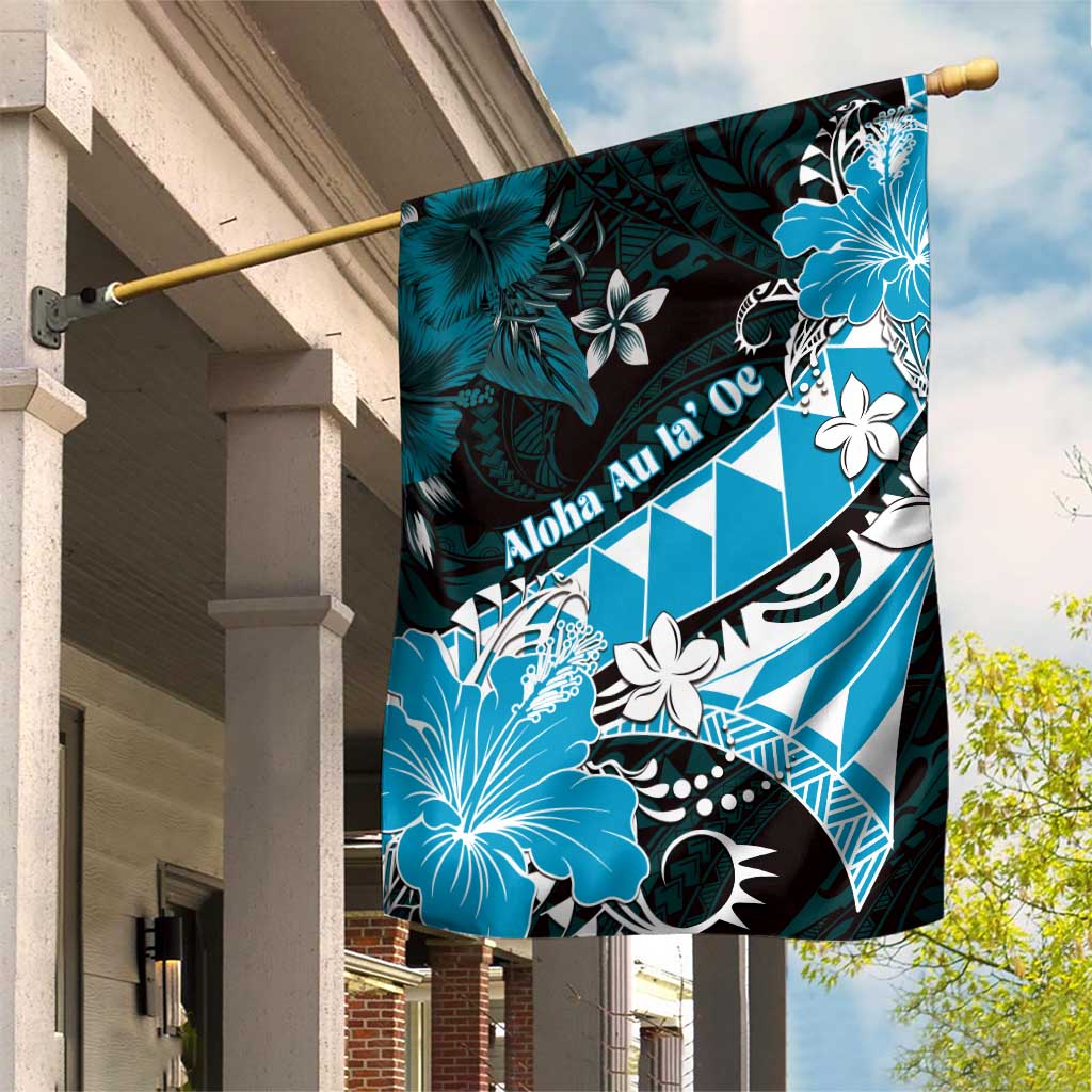 Hawaii Valentine Day Garden Flag Polynesian Hibiscus Art Style Turquoise