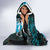 Hawaii Valentine Day Hooded Blanket Polynesian Hibiscus Art Style Turquoise