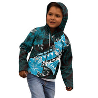 Personalised Hawaii Valentine Day Kid Hoodie Polynesian Hibiscus Art Style Turquoise