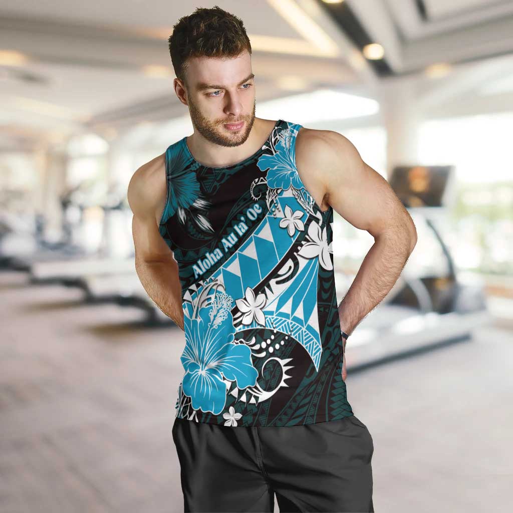 Personalised Hawaii Valentine Day Men Tank Top Polynesian Hibiscus Art Style Turquoise