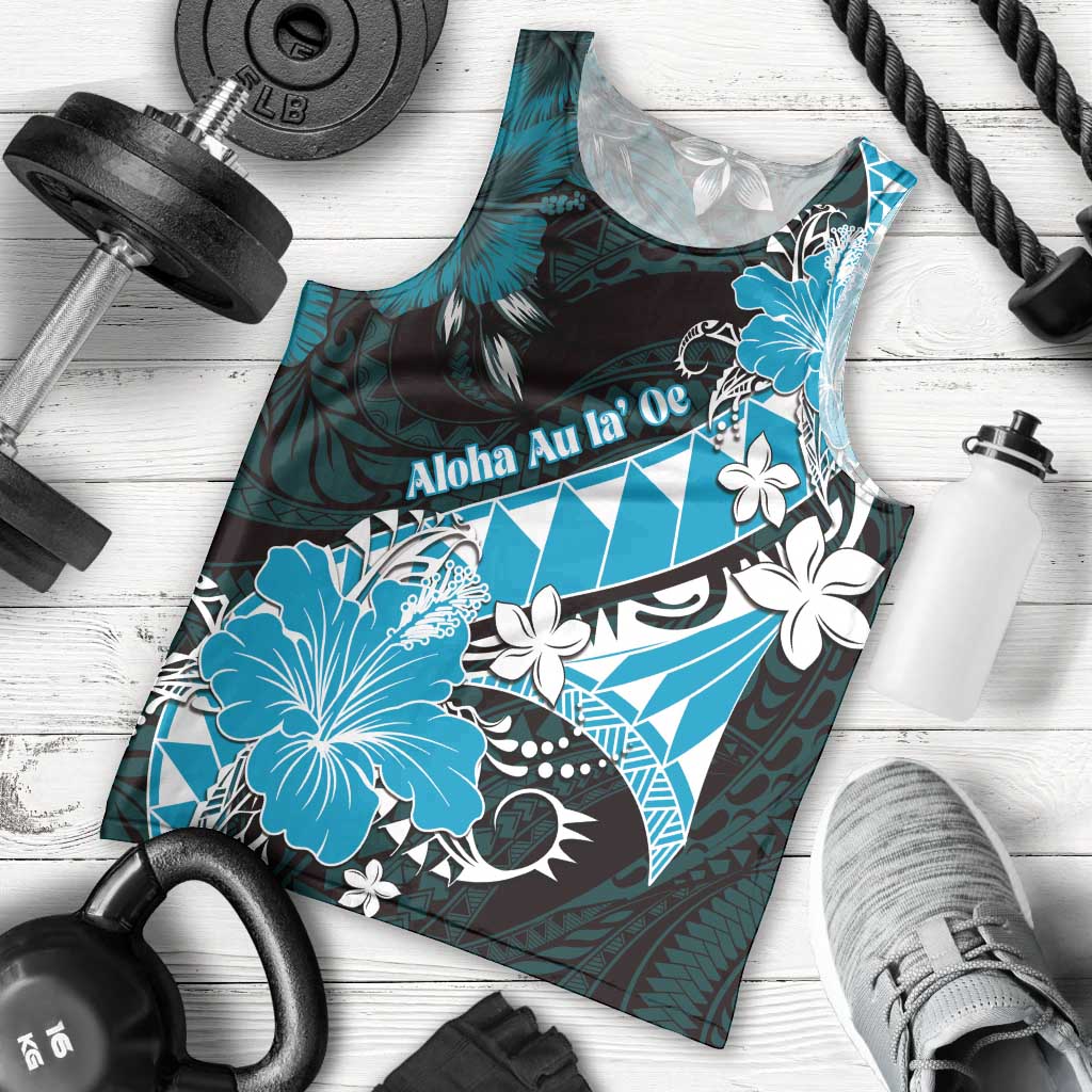Personalised Hawaii Valentine Day Men Tank Top Polynesian Hibiscus Art Style Turquoise