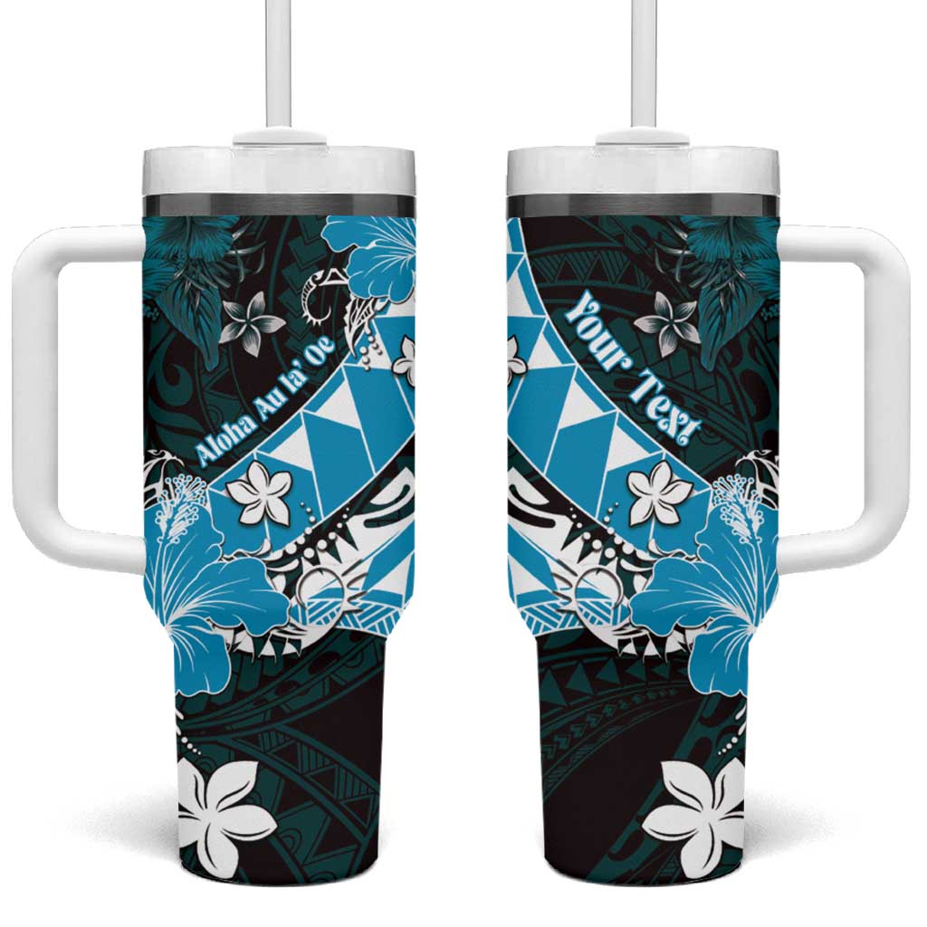 Personalised Hawaii Valentine Day Tumbler With Handle Polynesian Hibiscus Art Style Turquoise