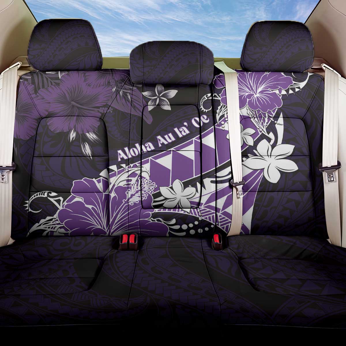 Hawaii Valentine Day Back Car Seat Cover Polynesian Hibiscus Art Style Purple