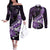 Personalised Hawaii Valentine Day Couples Matching Off The Shoulder Long Sleeve Dress and Long Sleeve Button Shirt Polynesian Hibiscus Art Style Purple