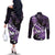 Personalised Hawaii Valentine Day Couples Matching Off The Shoulder Long Sleeve Dress and Long Sleeve Button Shirt Polynesian Hibiscus Art Style Purple