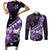 Personalised Hawaii Valentine Day Couples Matching Short Sleeve Bodycon Dress and Long Sleeve Button Shirt Polynesian Hibiscus Art Style Purple