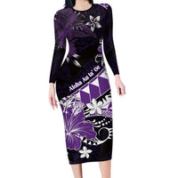 Personalised Hawaii Valentine Day Family Matching Long Sleeve Bodycon Dress and Hawaiian Shirt Polynesian Hibiscus Art Style Purple