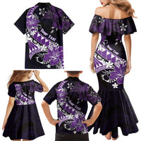 Personalised Hawaii Valentine Day Family Matching Mermaid Dress and Hawaiian Shirt Polynesian Hibiscus Art Style Purple