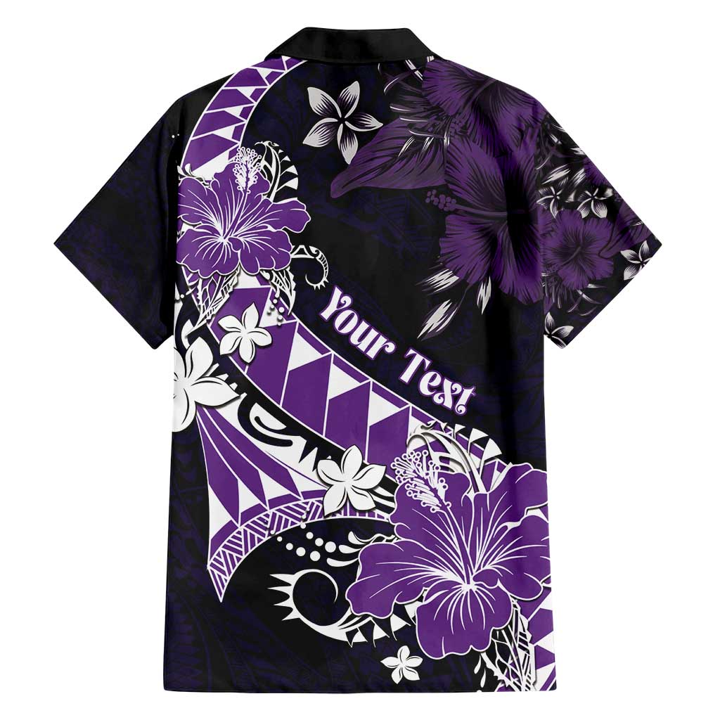 Personalised Hawaii Valentine Day Family Matching Off Shoulder Short Dress and Hawaiian Shirt Polynesian Hibiscus Art Style Purple