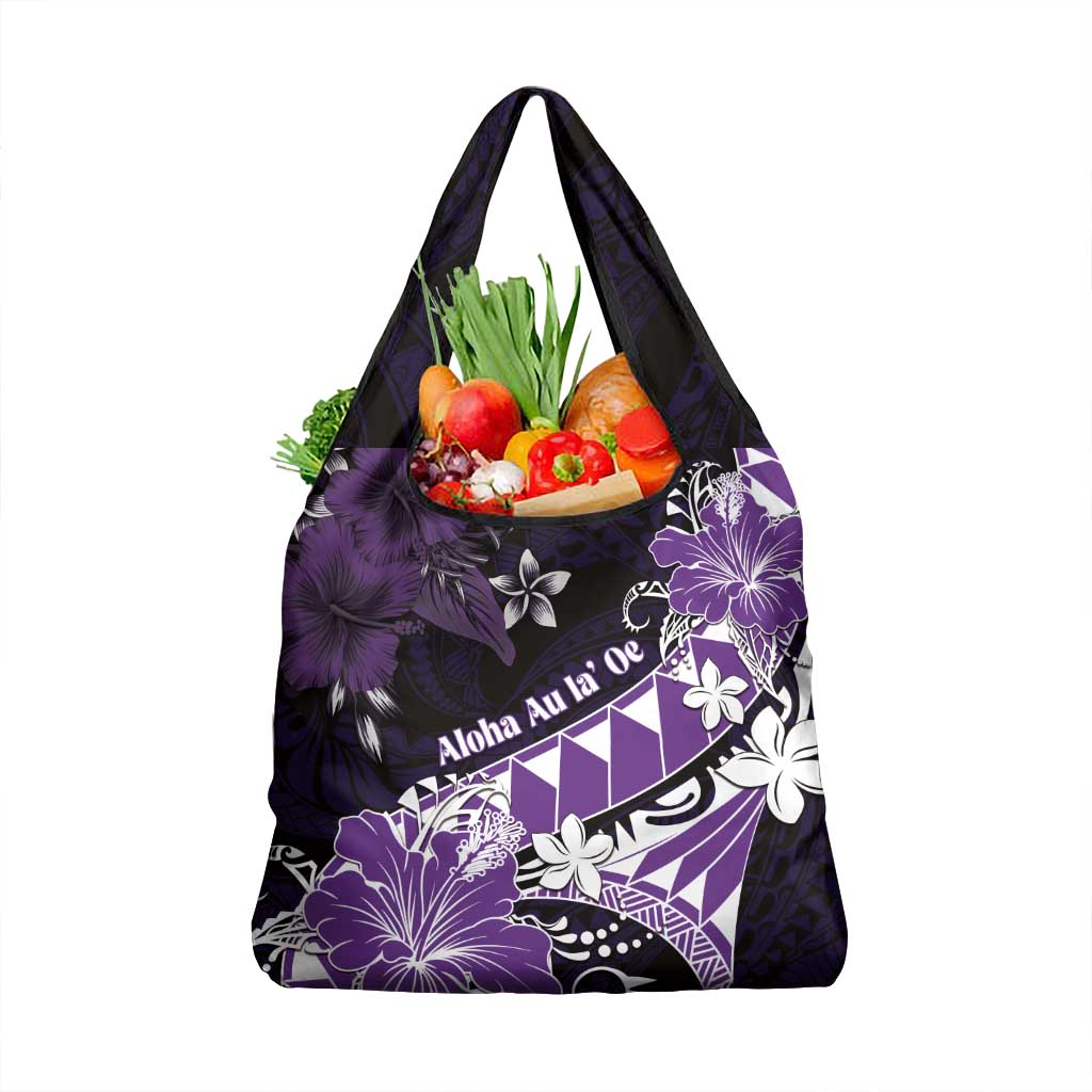 Hawaii Valentine Day Grocery Bag Polynesian Hibiscus Art Style Purple