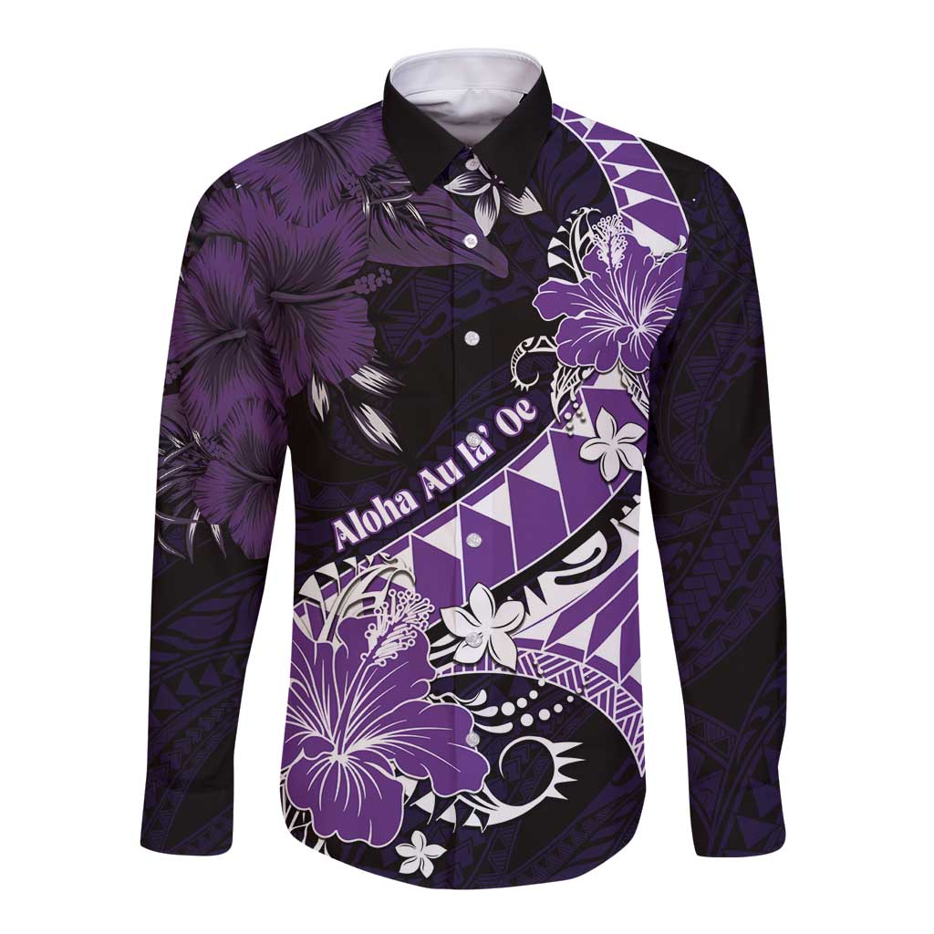 Personalised Hawaii Valentine Day Long Sleeve Button Shirt Polynesian Hibiscus Art Style Purple