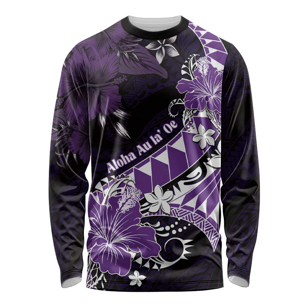 Personalised Hawaii Valentine Day Long Sleeve Shirt Polynesian Hibiscus Art Style Purple