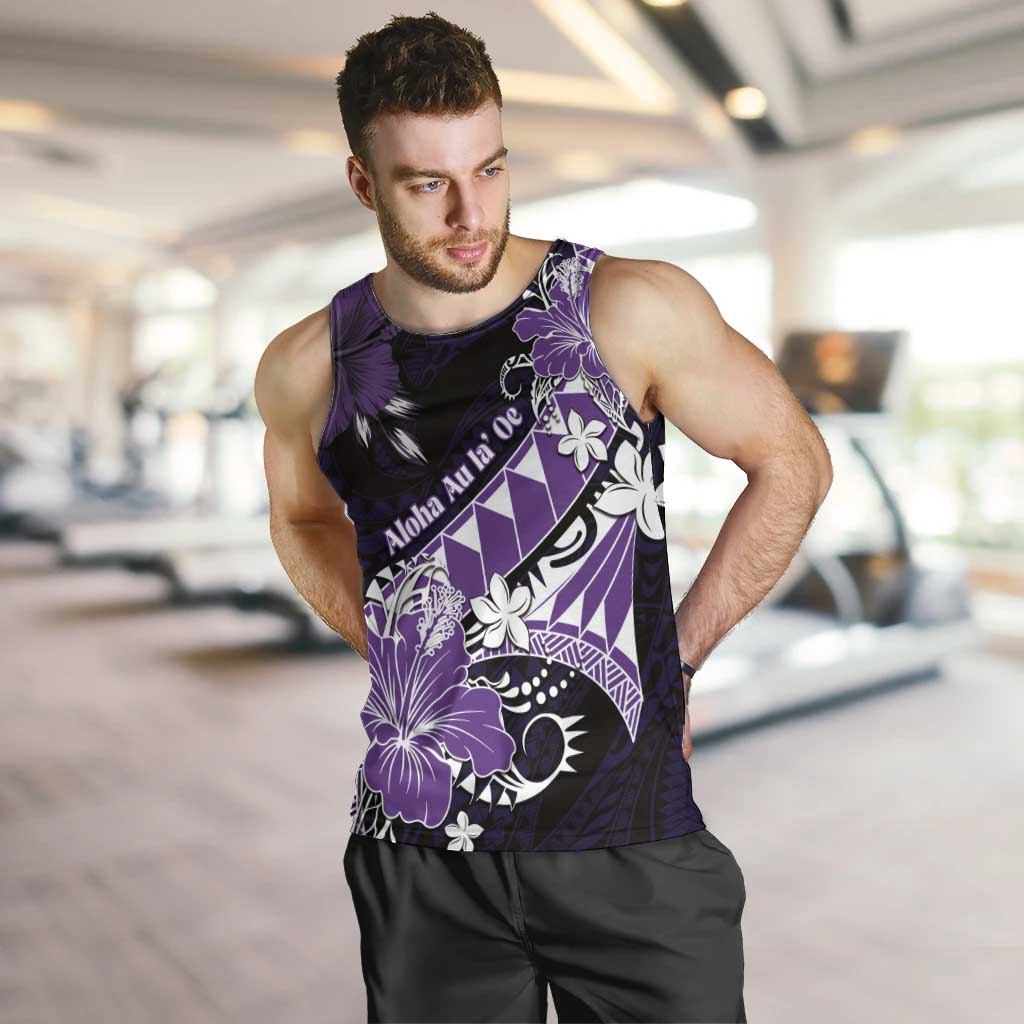 Personalised Hawaii Valentine Day Men Tank Top Polynesian Hibiscus Art Style Purple