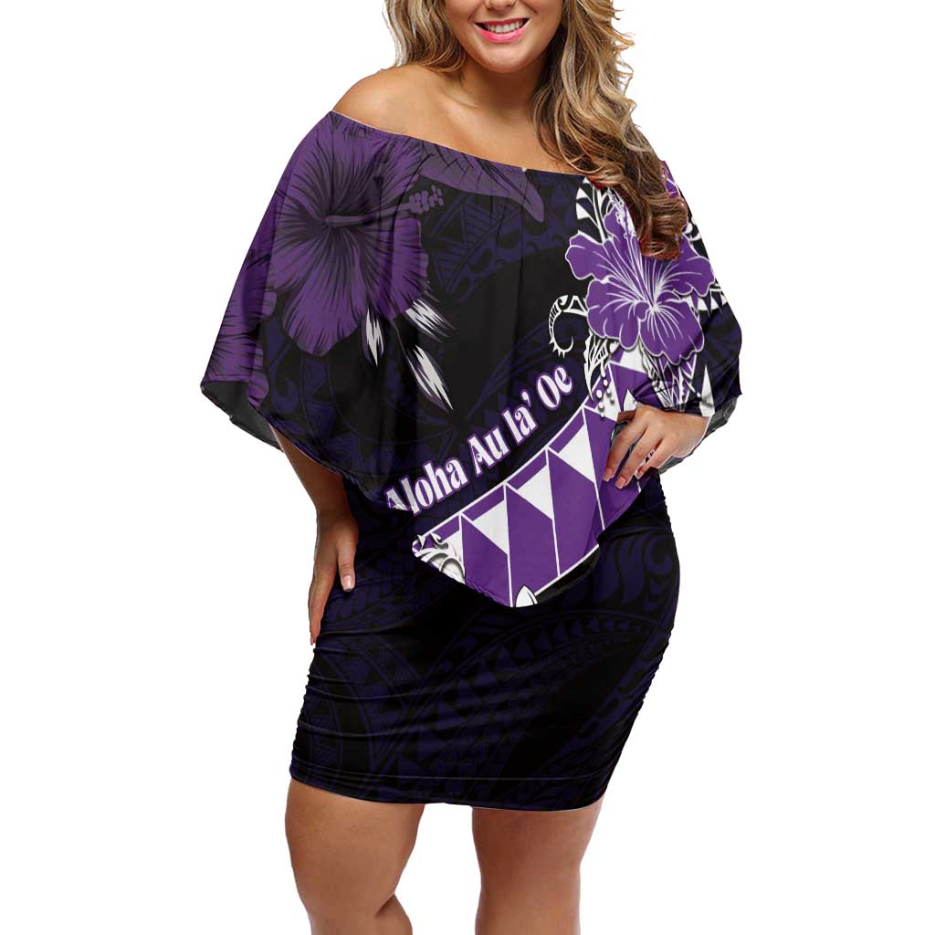 Personalised Hawaii Valentine Day Off Shoulder Short Dress Polynesian Hibiscus Art Style Purple