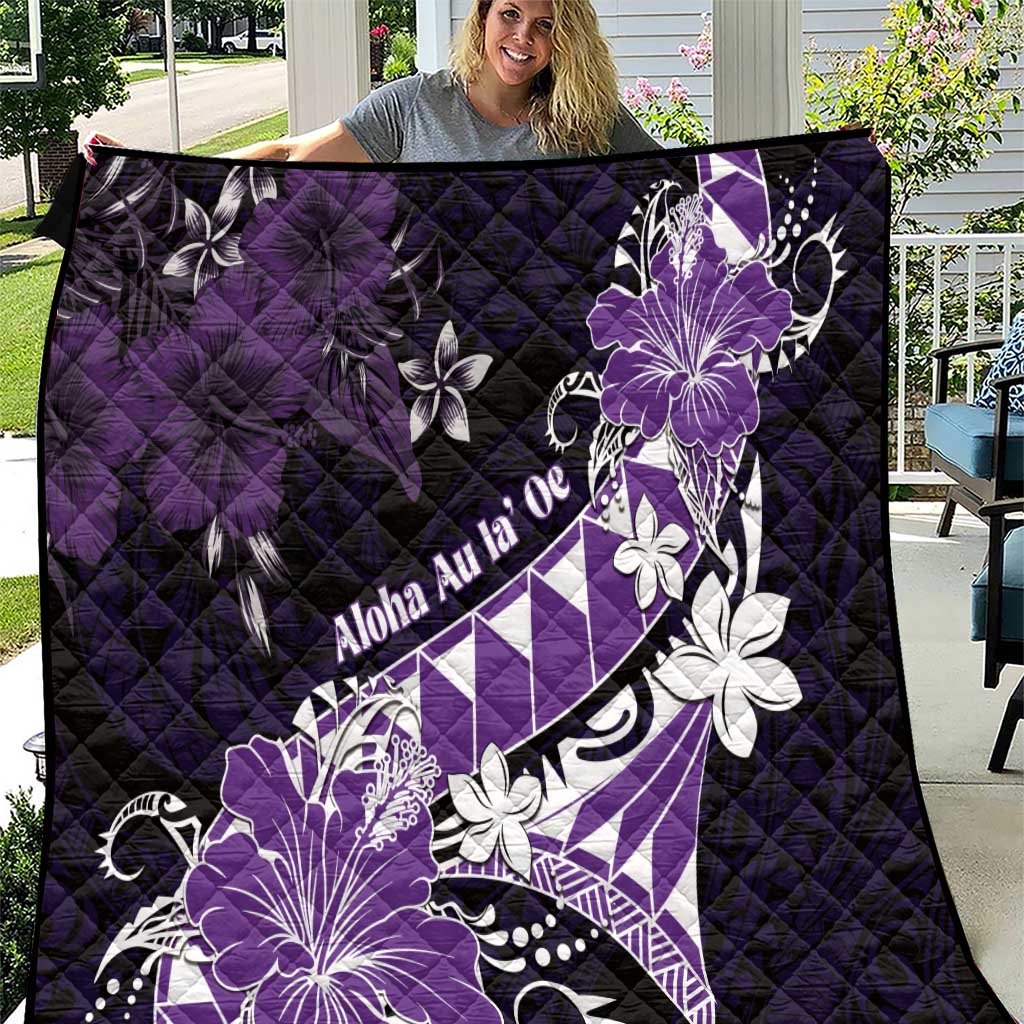 Hawaii Valentine Day Quilt Polynesian Hibiscus Art Style Purple